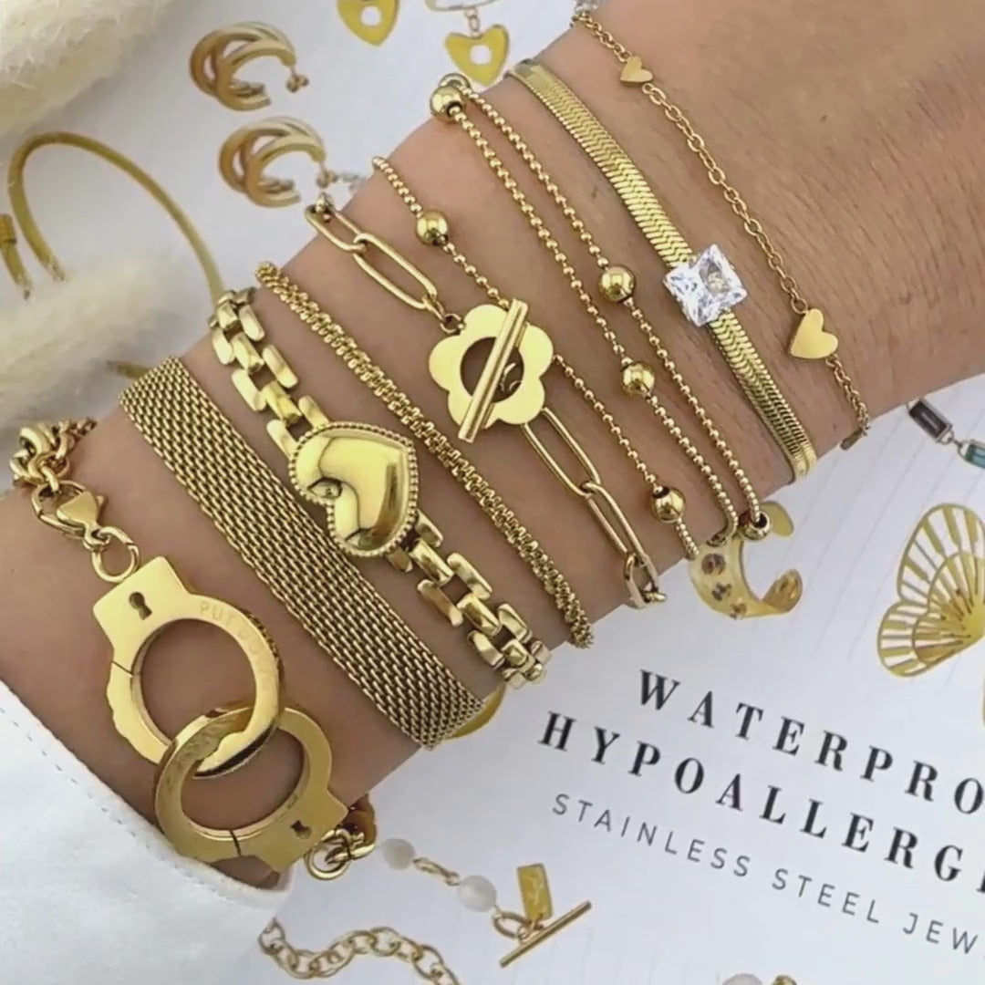 "Heart" Bracelet, 18K Gold Plated TITANNIUM Steel